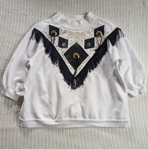 VTG Western FRINGE Sweatshirt Cowgirl VTG Women’s Large White Gold Conchos